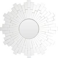 Orsina Small Round Wall Mirror With Sunburst Frame, Decorative Circle Mirror, Contemporary Accent For Hallway in Silver