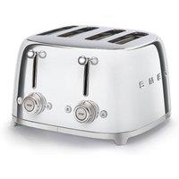Smeg TSF03SSUK Retro 4 Slice Toaster, 4 Extra-Wide Slots Chrome in Silver | Size: A