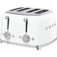 Smeg 4 Slice Toaster, Extra-Wide Slots TSF03WHUK Retro Stainless Steel in White | Size: A