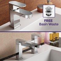 Nes Home Modern Bathroom Basin Sink Mono & Bath Filler Mixer Tap Set Chrome in Silver