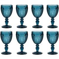 Dibor Set of 8 Luxury Spring Summer Embossed Blue Drinking Glass Wine Goblets Wedding Gift 280ml | Size: 8 Pack