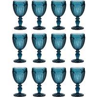 Dibor Set of 12 Luxury Spring Summer Embossed Blue Drinking Glass Wine Goblets Wedding Gift 280ml | Size: 12 Pack