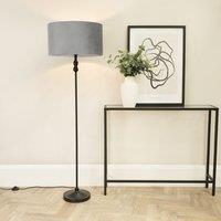 ValueLights Maggie Black Metal Candlestick Floor Lamp with Velvet Lamp Shade & LED Bulb in Grey