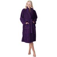 Camille Women's Supersoft Luxury Fleece Jaquard Bathrobe in Purple | Size: 10-12