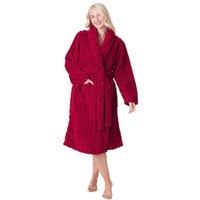 Camille Women's Supersoft Luxury Fleece Jaquard Bathrobe in Burgundy | Size: 18-20