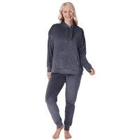 Camille Women's Supersoft Velour Loungewear Pyjama Set in Charcoal | Size: 12-14