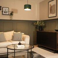ValueLights Reni Forest Green Velvet Easy Fit Drum Ceiling Lamp Shade in Bottle Green | Size: Medium