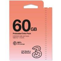 Three PAYG Voice SIM Pack - 60GB - &pound;20 in Red