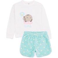Pusheen Girl's Long Sleeve Short Leg Pyjama Set | Blue/Cream | Official Merch in Blue | Size: 11-12 Years