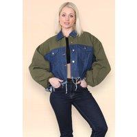 ELAINA FASHION Women's Khaki & Denim Jacket in Blue | Size: 8