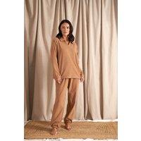 Pretty You London Women's Fleece Lounge Set in Tan | Size: 8-10