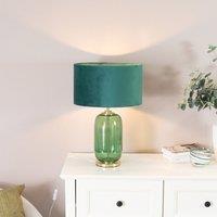 ValueLights Leigh Green Velvet Shade with Forest Green Glass & Gold Table Lamp & Bulb in Bottle Green
