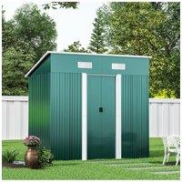 6x4 ft Garden Metal Shed Pent Roof Lockable Door Furniture Storage Tool Shed with Base, Dark Green