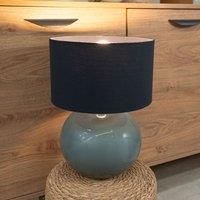 ValueLights Bosco Eucalyptus Teal Globe Ceramic Table Lamp with Fabric Shade & LED Bulb in Navy