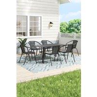 Garden Metal Slatted Coffee Table & Six Rattan Chairs