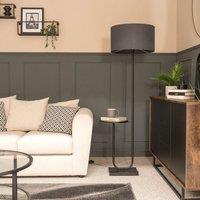 ValueLights Tavel Black Marble Base Floor Lamp With Table & Large Charcoal Grey Shade