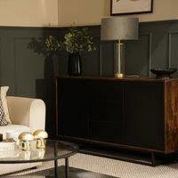 ValueLights Balan Glass & Matt Gold Table Lamp with Velvet Drum Lamp Shade in Bottle Green