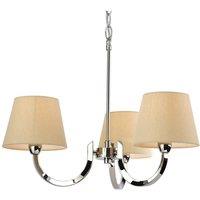 Netlighting Fairmont Multi Arm Chandelier 3 Light Polished Stainless Steel Cream Linen Shade E14 in Beige