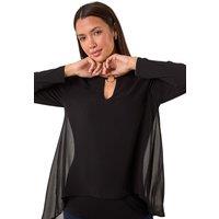 Roman Women's Ring Front Chiffon Overlay Tunic Top in Black | Size: 10