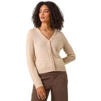 Roman Women's Shimmer V-Neck Ribbed Cardigan in Natural | Size: Medium