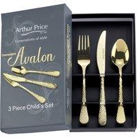 Arthur Price 'Champagne Avalon' Childrens Cutlery Set Knife Fork Spoon Stainless Steel Gift Boxed in Gold