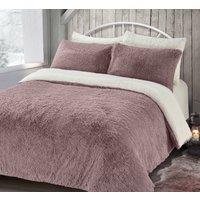 Velosso Alaska Shaggy Faux Fur Warm & Cosy Duvet Cover & Pillowcase Set in Pink | Size: Double