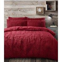 Velosso Alaska Shaggy Faux Fur Warm & Cosy Duvet Cover & Pillowcase Set in Red | Size: Single
