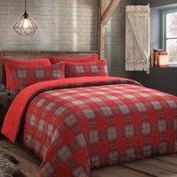 Velosso Check Teddy Warm & Cosy Duvet Cover & Pillowcase Set in Red | Size: Double