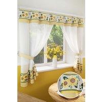 Tyrone Textiles Floral Embroidery Kitchen Curtains Window Sets with Matching Tie Backs in Yellow | Size: 249 cm width x 107 cm drop