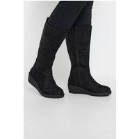 Yours Women's Extra Wide Fit Faux Suede Wedge Boots in Black | Size: 8EEE