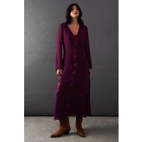 Warehouse Women's Chiffon Lace Up Panelling Midi Dress in Purple | Size: 8