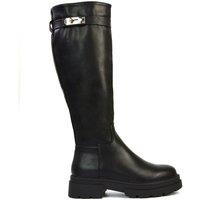 XY London Women's 'Pose' Chunky Sole Buckle Knee High Biker Boots in Black | Size: 3