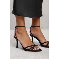 Where's That From Women's 'Audra' Cross Over Strap With Gem Detailing Heels in Black | Size: 8