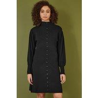 Yumi Women's Black Knitted Button Up Midi Dress With Balloon Sleeves | Size: Large