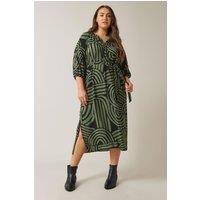 Evans Women's Abstract Print Midi Dress in Green | Size: 30-32