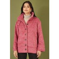 Yumi Women's Pink Oversize Fit Button Up Jacket With High Collar | Size: 14