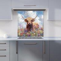Warren Reed - Designer Highland Cow In A Summer Meadow Kitchen Splashback | Size: 600mm x 600mm