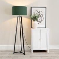 ValueLights Lottie Black Wood Tripod Floor Lamp with Fabric Drum Shade & LED Bulb in Green