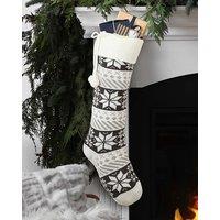 Dibor Set of 4 Grey & White Fair Isle Snowflake Xmas Gift Christmas Stocking | Size: 4 Pack