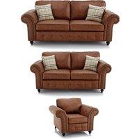 Oakland 3 Piece Sofa Suite 3 Seater, 2 Seater and Armchair Chesterfield Leather Air Grey or Tan