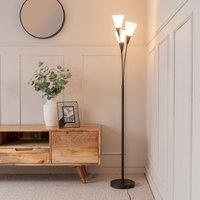 ValueLights Kristina Frosted White Shade 3 Way Metal Uplighter Floor Lamp with LED Bulbs in Black