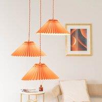 ValueLights Akira Pleated 3 Way Triple Drop Ceiling Pendant Light in Burnt Orange