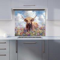 Warren Reed - Designer Highland Cow In A Summer Meadow Kitchen Splashback | Size: 900mm x 750mm