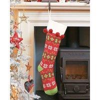 Dibor Set of 4 Knitted Red Fair Isle Pompom Xmas Gift Christmas Stocking | Size: 4 Pack