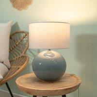 ValueLights Bosco Eucalyptus Teal Globe Ceramic Table Lamp with Fabric Shade & LED Bulb in White