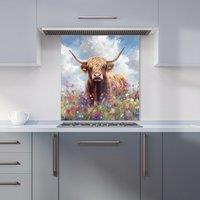 Warren Reed - Designer Highland Cow In A Summer Meadow Kitchen Splashback | Size: 600mm x 650mm