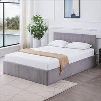 KOSY KOALA Ottoman Bed Gas Lift Storage Grey 4ft6 Double with 1 Mattress Line Pattern Velvet Bedroom