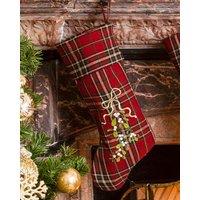 Dibor Set of 4 Mistletoe Highland Tartan Xmas Gift Christmas Stocking in Red | Size: 4 Pack