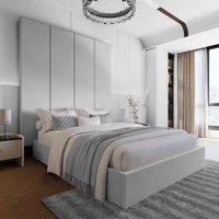 Modish Furnishing Light Grey Velvet Headboard Wall Panel Bed With Ottoman Storage Gas Lift | Size: Double