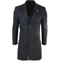 TruClothing Men's Long Wool Mix Overcoat Peaky Blinders in Charcoal | Size: Small